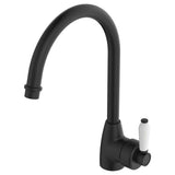 Fienza Eleanor 202109Bk Matte Black Gooseneck Mixer With White Ceramic Handle Kitchen Taps