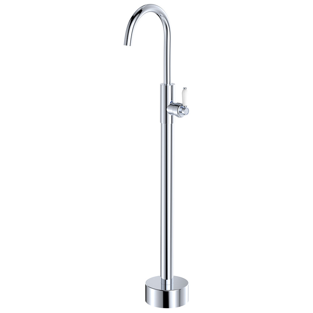 Fienza 202112-LF Eleanor Floor Mounted Basin/Bath Mixer, White Handle, Lead Free, Chrome