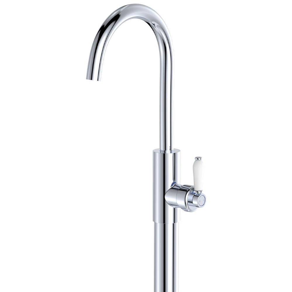 Fienza 202112-LF Eleanor Floor Mounted Basin/Bath Mixer, White Handle, Lead Free, Chrome