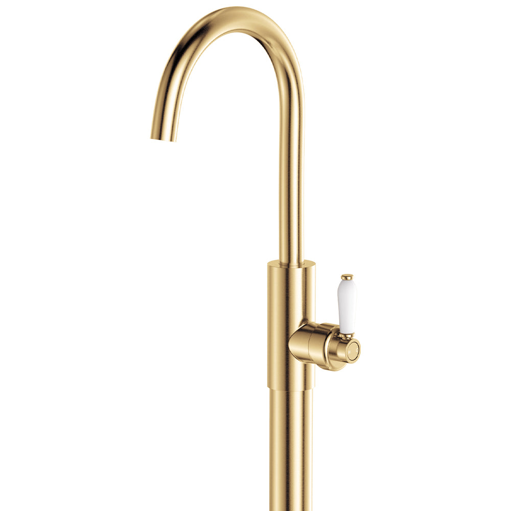 Fienza 202112UB-LF Eleanor Floor Mounted Basin/Bath Mixer, White Handle, Lead Free, Urban Brass