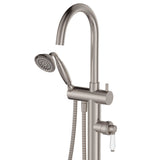 Fienza 202113BN Eleanor Brushed Nickel Floor Bath Mixer & Shower with White Ceramic Handle