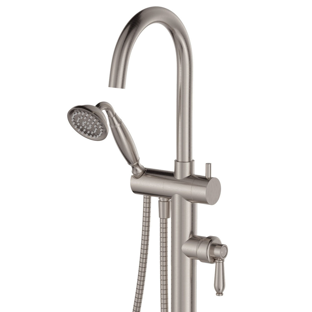Fienza 202113NN Eleanor Brushed Nickel Floor Bath Mixer & Shower with Brushed Nickel Handle