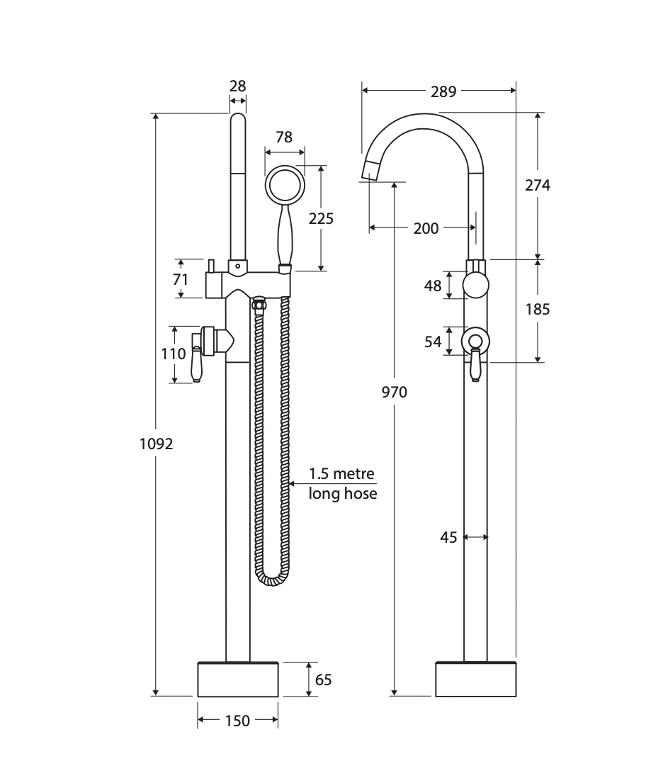 Fienza 202113BL Eleanor Floor Mixer & Shower Matte Black with Matte Black Handle
