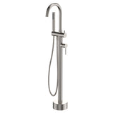 Fienza 213113BN Kaya Floor Mounted Bath Mixer With Hand Shower, Brushed Nickel