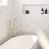 Fienza 213113BN Kaya Floor Mounted Bath Mixer With Hand Shower, Brushed Nickel