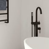 Fienza 213113B Kaya Floor Mounted Bath Mixer With Hand Shower, Matte Black