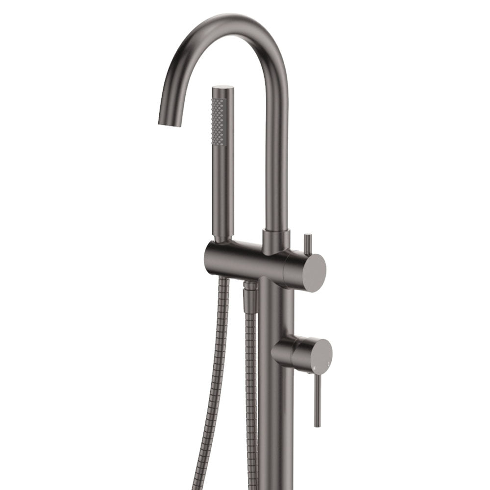 Fienza 213113GM Kaya Floor Mounted Bath Mixer With Hand Shower, Gun Metal