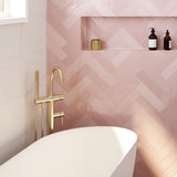 Fienza 213113UB Kaya Floor Mounted Bath Mixer With Hand Shower, Urban Brass