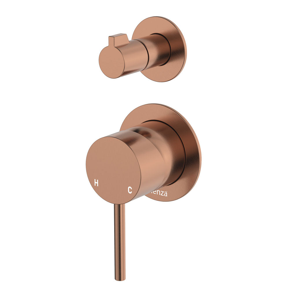 Fienza 228102CO-4-LF Kaya Wall Diverter Mixer, Small Round Plates, Brushed Copper