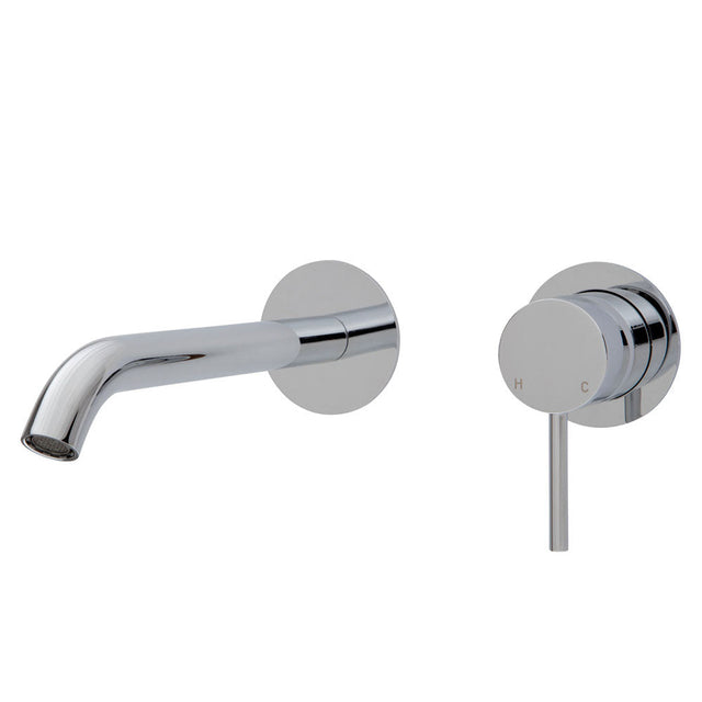 Fienza Kaya Wall Basin/Bath Mixer Set Round Plates 200Mm Outlet 228104-200 Bathroom Mixers