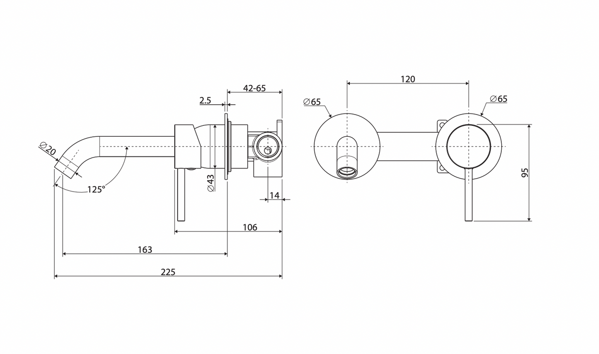 Fienza 228104MW-LF Kaya Wall Bath/ Basin Mixer Set, Round Plate, Matte White, 160mm Outlet