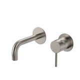 Fienza 228104BN-130-LF Kaya Wall Basin/Bath Mixer Set, Round Plates, Brushed Nickel, 130mm Outlet