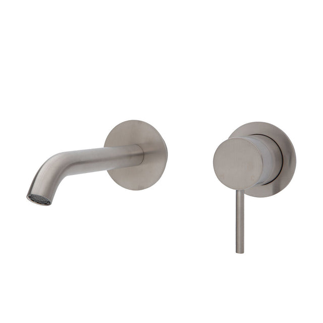 Fienza Kaya Wall Basin/Bath Mixer Set Brushed Nickel Round Plates 160Mm Outlet 228104Bn Bathroom