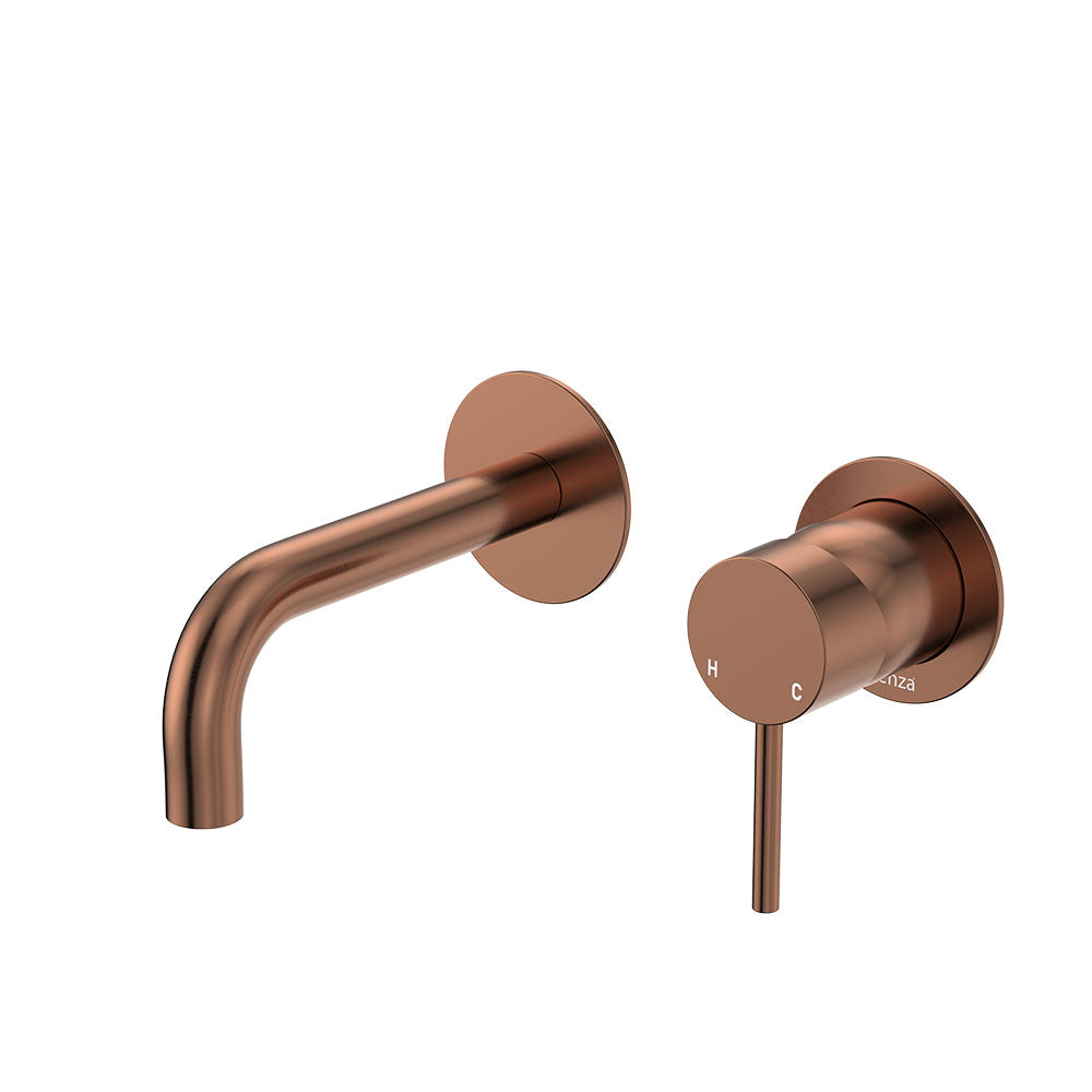 Fienza 228104CO-130-LF Kaya Wall Basin/Bath Mixer Set, Round Plates, Brushed Copper, 130mm Outlet