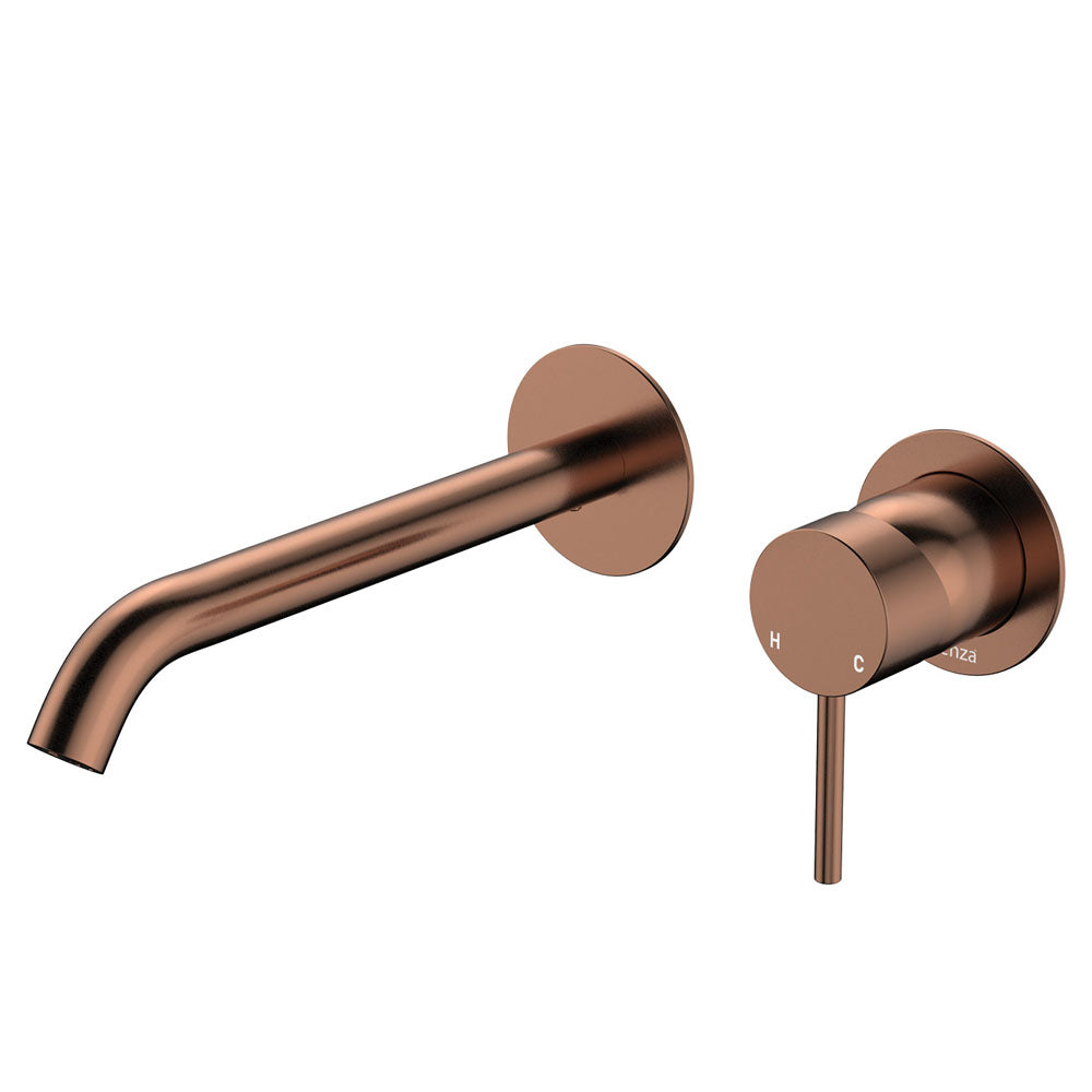 Fienza 228104CO-200-LF Kaya Wall Basin/Bath Mixer Set, Brushed Copper, Round Plates, 200mm Outlet