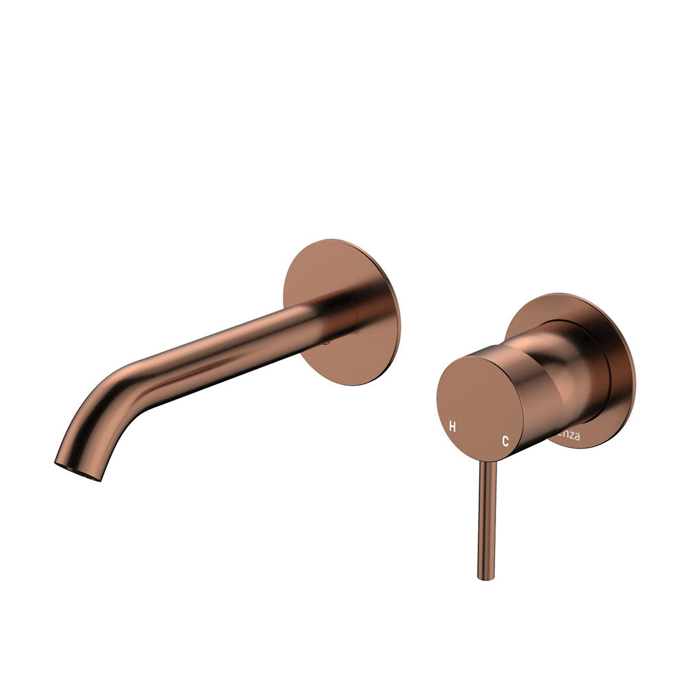Fienza 228104CO-LF Kaya Wall Basin/Bath Mixer Set, Round Plates, Brushed Copper, 160mm Outlet