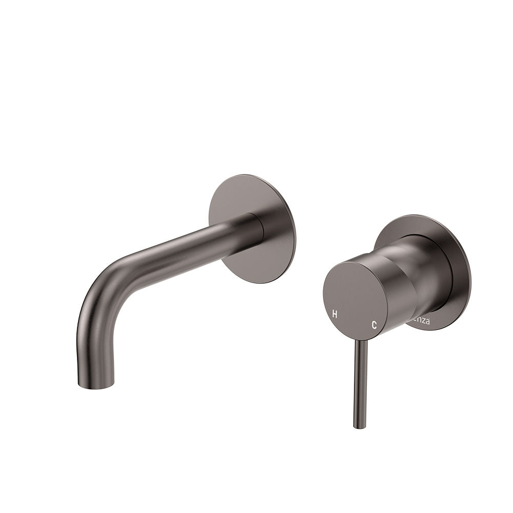 Fienza 228104GM-130-LF Kaya Wall Basin/Bath Mixer Set, Round Plates, Gun Metal, 130mm Outlet