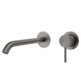 Fienza Kaya Wall Basin/Bath Mixer Set Gun Metal Round Plates 200Mm Outlet 228104Gm-200 Bathroom