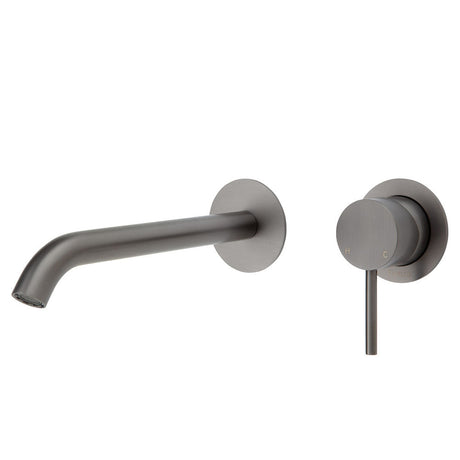 Fienza Kaya Wall Basin/Bath Mixer Set Gun Metal Round Plates 200Mm Outlet 228104Gm-200 Bathroom