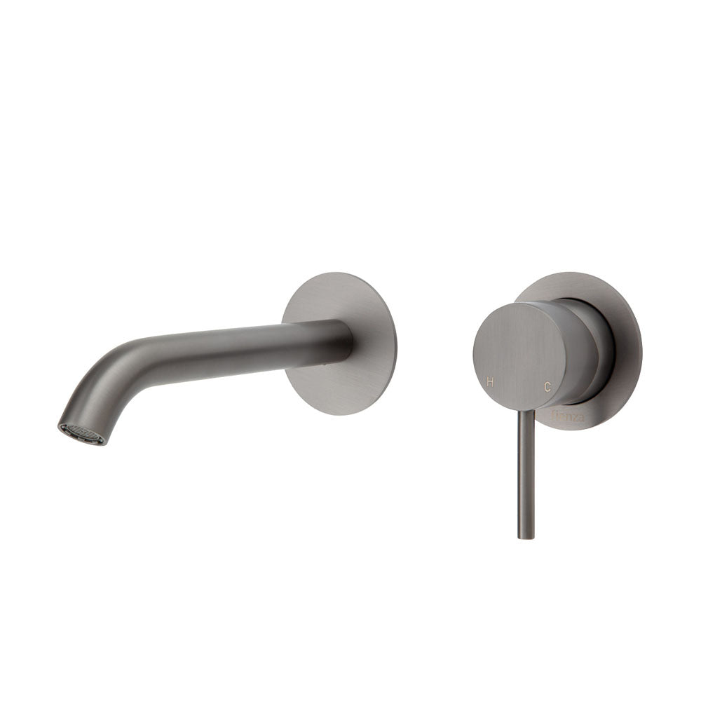 Fienza Kaya Wall Basin/Bath Mixer Set Gun Metal Round Plates 160Mm Outlet 228104Gm Bathroom Mixers