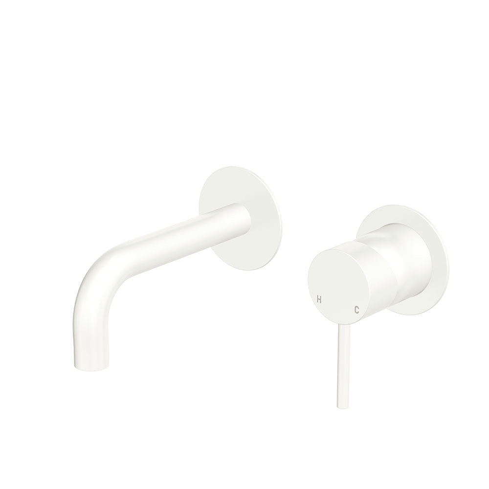 Fienza 228104MW-130-LF Kaya Wall Basin/Bath Mixer Set, Round Plates, Matte White, 130mm Outlet