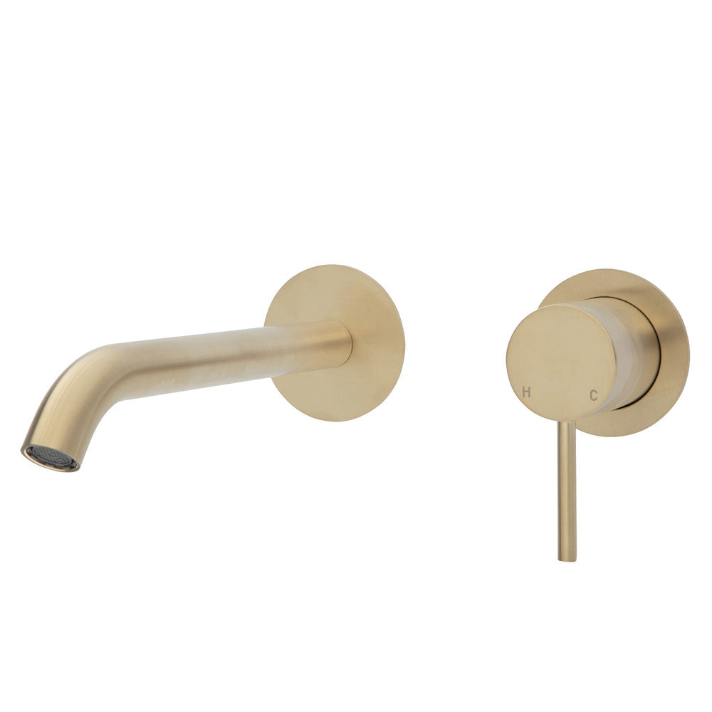 Fienza Kaya Wall Basin/Bath Mixer Set Urban Brass Round Plates 200Mm Outlet 228104Ub-200 Bathroom