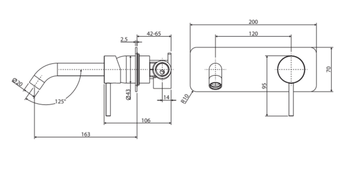 Fienza Kaya Wall Basin/Bath Mixer Set Square Plate 160Mm Outlet 228106 Bathroom Mixers