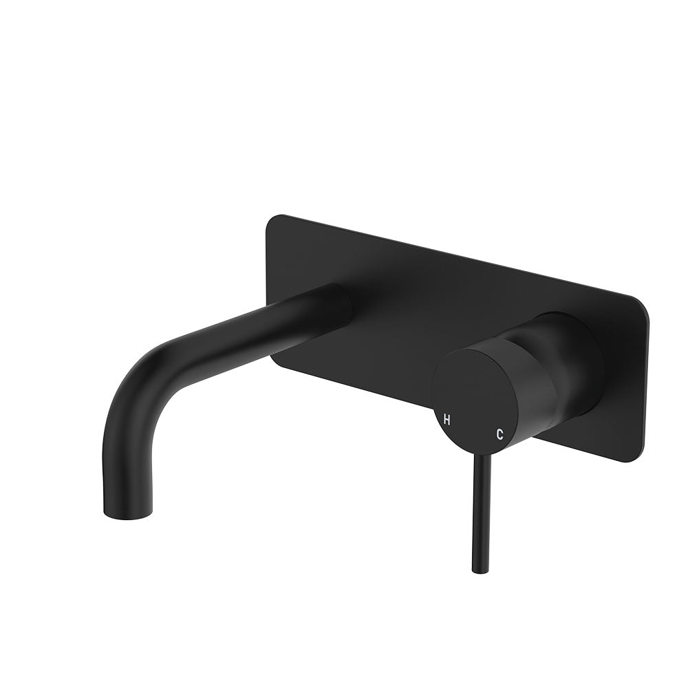 Fienza 228106B-130-LF Kaya Wall Basin/Bath Mixer Set, Rectangular Plate, Matte Black, 130mm Outlet