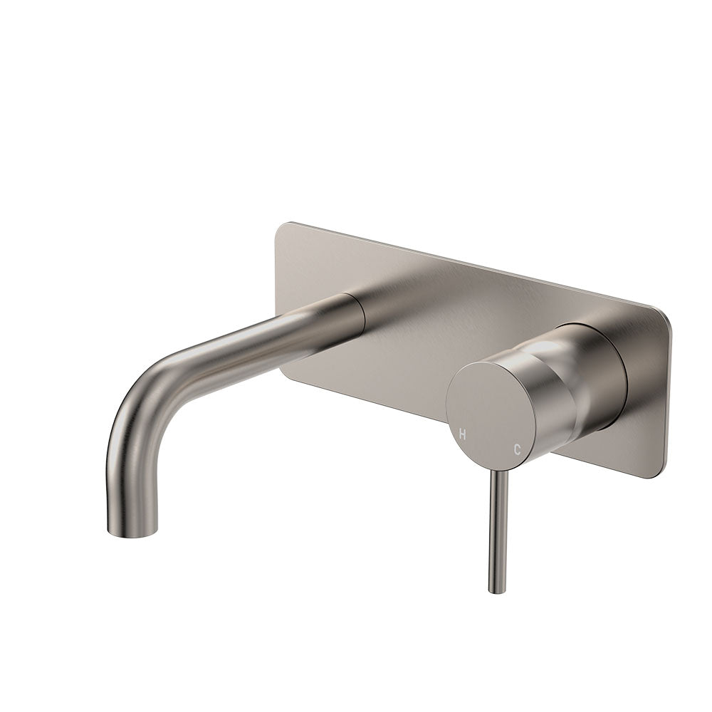 Fienza 228106BN-130-LF Kaya Wall Basin/Bath Mixer Set, Rectangular Plate, Brushed Nickel, 130mm Outlet