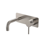 Fienza 228106BN-130-LF Kaya Wall Basin/Bath Mixer Set, Rectangular Plate, Brushed Nickel, 130mm Outlet