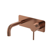 Fienza 228106CO-130-LF Kaya Wall Basin/Bath Mixer Set, Rectangular Plate, Brushed Copper, 130mm Outlet