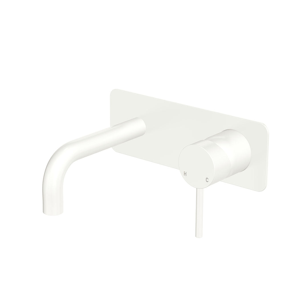 Fienza 228106MW-130-LF Kaya Wall Basin/Bath Mixer Set, Rectangular Plate, Matte White, 130mm Outlet