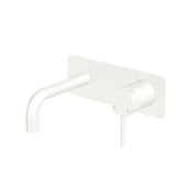 Fienza 228106MW-130-LF Kaya Wall Basin/Bath Mixer Set, Rectangular Plate, Matte White, 130mm Outlet