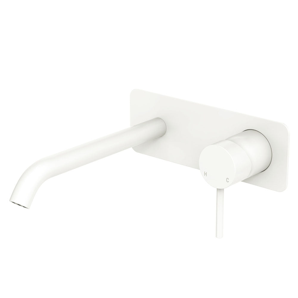 Fienza 228106MW-200-LF Kaya Basin/Bath Wall Mixer Set, Matte White Rectangular Plate, 200mm Outlet