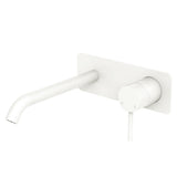Fienza 228106MW-200-LF Kaya Basin/Bath Wall Mixer Set, Matte White Rectangular Plate, 200mm Outlet