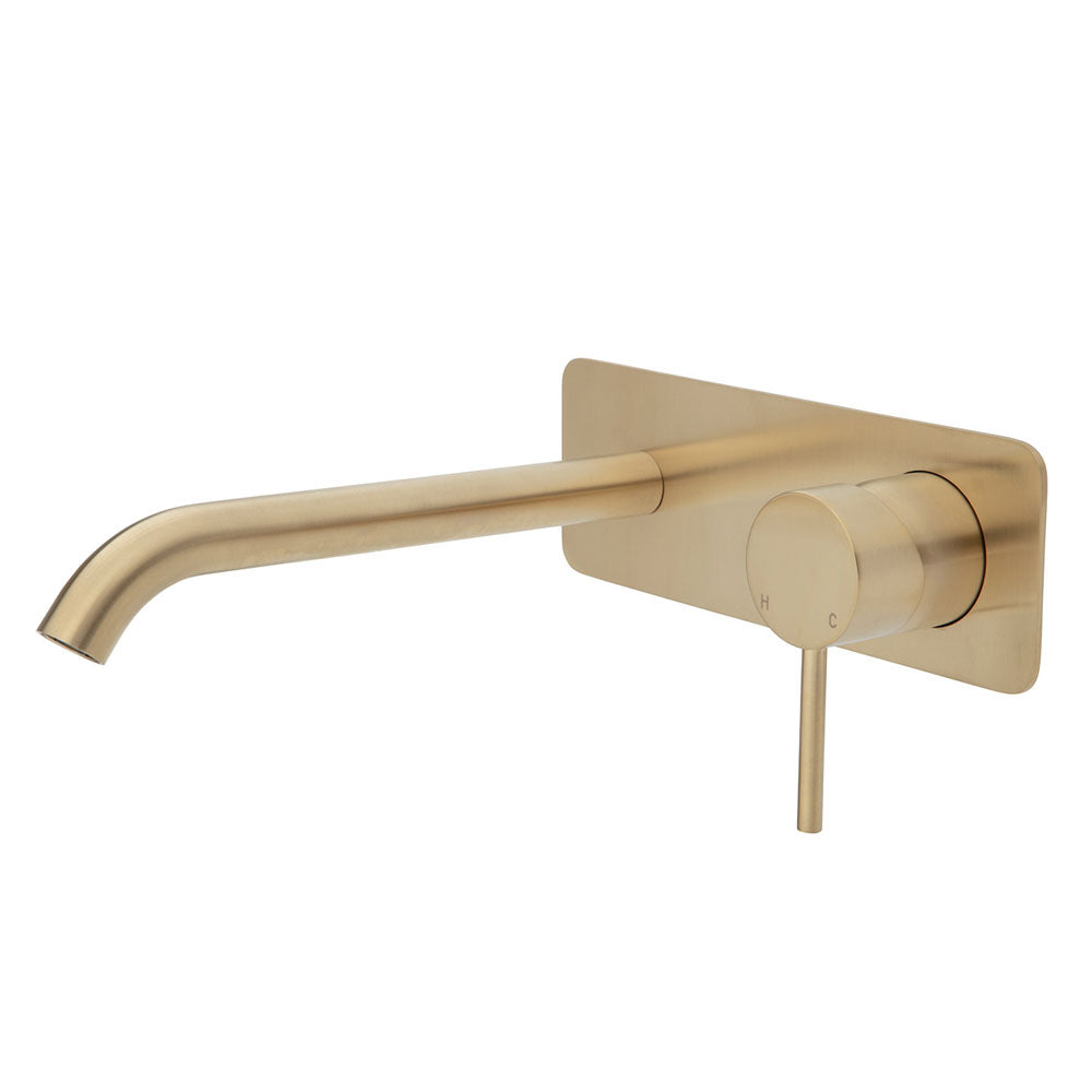 Fienza Kaya Wall Basin/Bath Mixer Set Urban Brass Square Plate 200Mm Outlet 228106Ub-200 Bathroom
