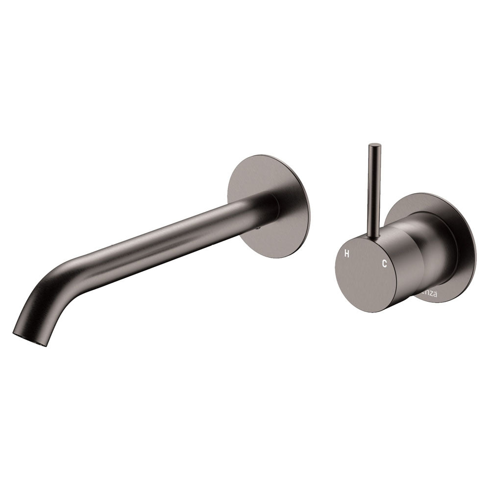 Fienza 228118GM-200-LF Kaya Up Basin/Bath Wall Mixer Set, Round Plates, 200mm Outlet, Lead Free, Gun Metal