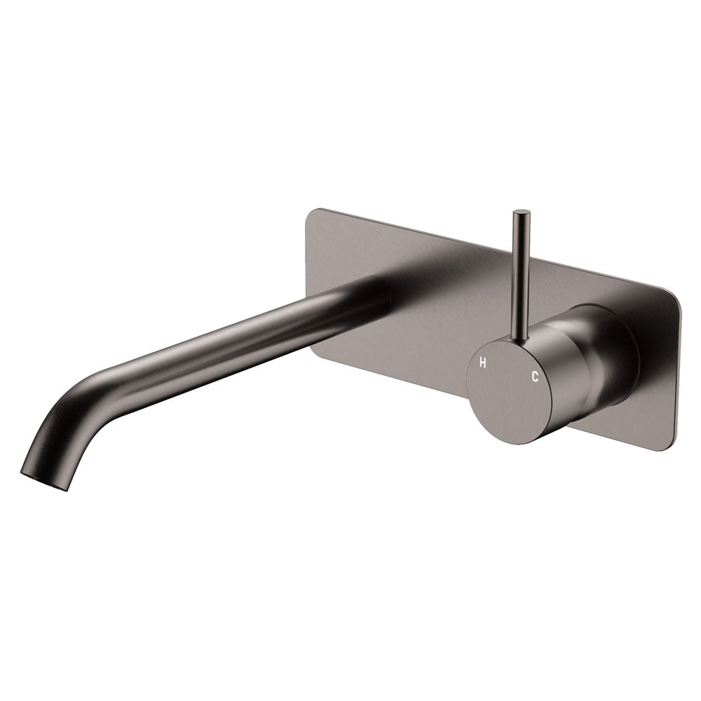 Fienza 228119GM-200-LF Kaya Up Basin/Bath Wall Mixer Set, Rectangular Plate, 200mm Outlet, Lead Free, Gun Metal