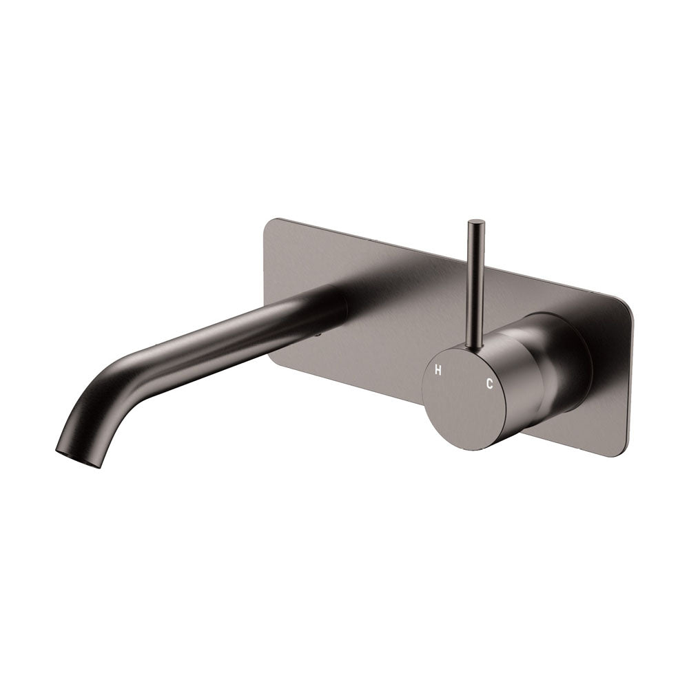 Fienza 228119GM-LF Kaya Up Basin/Bath Wall Mixer Set, Rectangular Plate, 160mm Outlet, Lead Free, Gun Metal