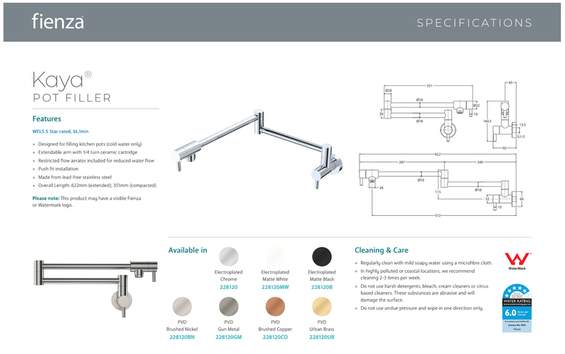 Fienza 228120CO Kaya Pot Filler, Brushed Copper - Special Order