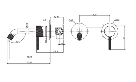 Fienza Axle Wall Basin/Bath Mixer Set Gun Metal Small Round Plates 160Mm Outlet 231104Gm Bathroom