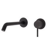 Fienza Axle Wall Basin/Bath Mixer Set Matte Black Small Round Plates 200Mm Outlet 231104B-200