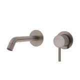 Fienza Axle Wall Basin/Bath Mixer Set Brushed Nickel Small Round Plates 160Mm Outlet 231104Bn