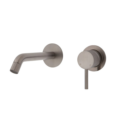 Fienza Axle Wall Basin/Bath Mixer Set Brushed Nickel Small Round Plates 160Mm Outlet 231104Bn