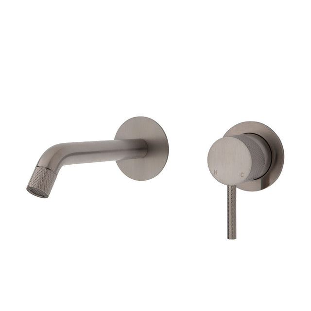 Fienza Axle Wall Basin/Bath Mixer Set Brushed Nickel Small Round Plates 160Mm Outlet 231104Bn