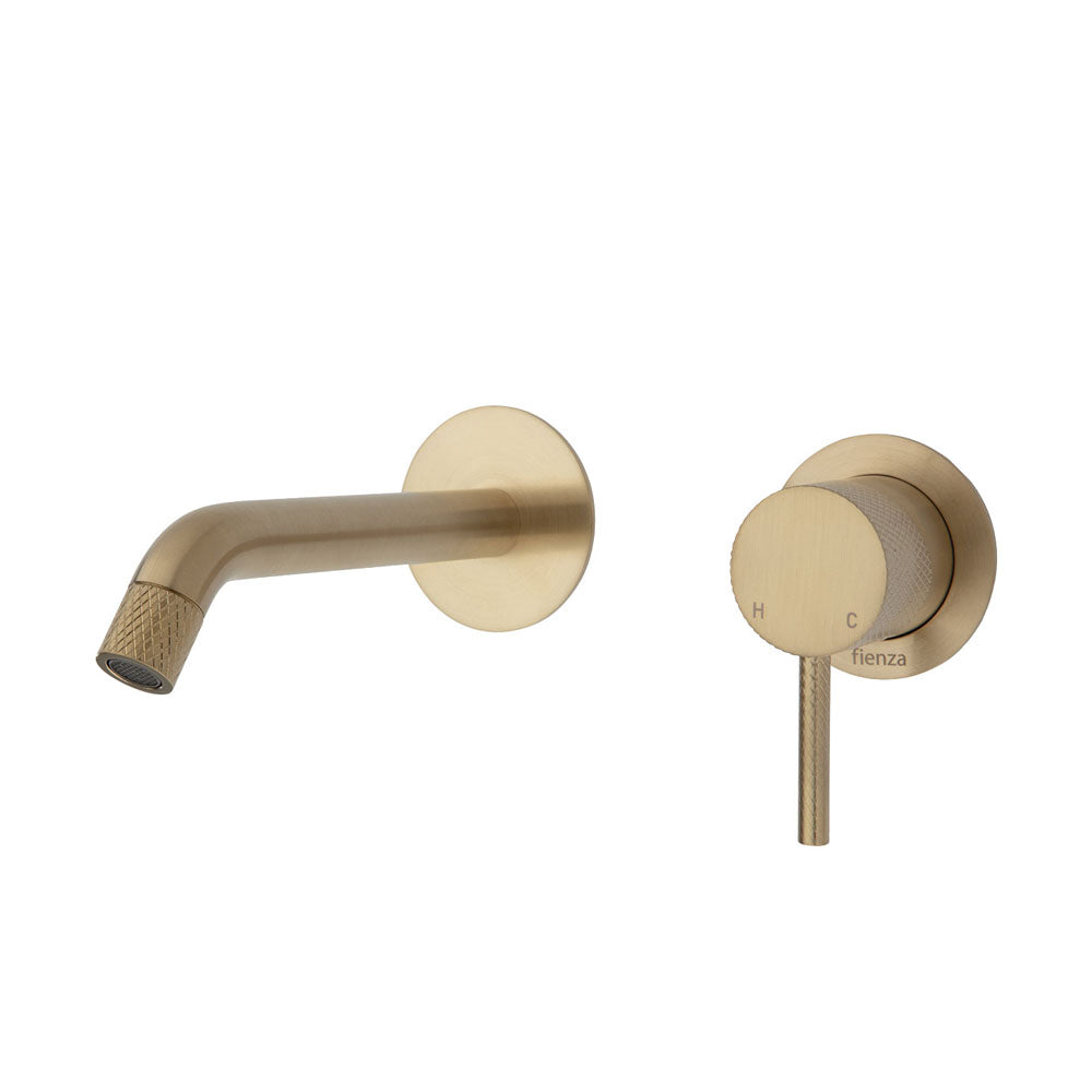Fienza Axle Wall Basin/Bath Mixer Set Urban Brass Small Round Plates 160Mm Outlet 231104Ub Bathroom