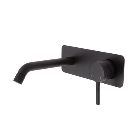 Fienza Axle Wall Basin/Bath Mixer Set Matte Black Soft Square Plate 160Mm Outlet 231106B Bathroom