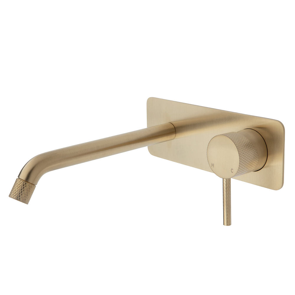 Fienza Axle Wall Basin/Bath Mixer Set Urban Brass Soft Square Plate 200Mm Outlet 231106Ub-200