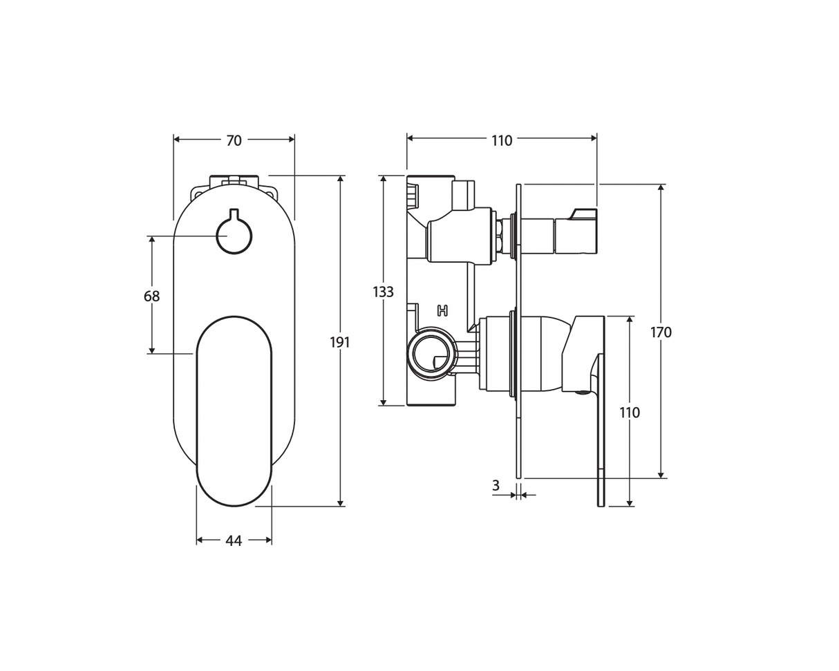 Fienza 234102CO-LF Empire Slim Wall Diverter Mixer, Large Oval Plate, Vertical, Lead Free, Brushed Copper