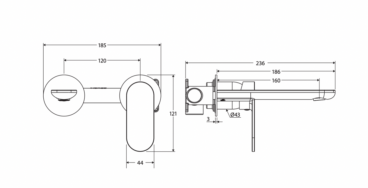 Fienza 234104-LF Empire Slim Basin/Bath Wall Mixer Set, Round Plates, 160mm Outlet, Lead Free, Chrome